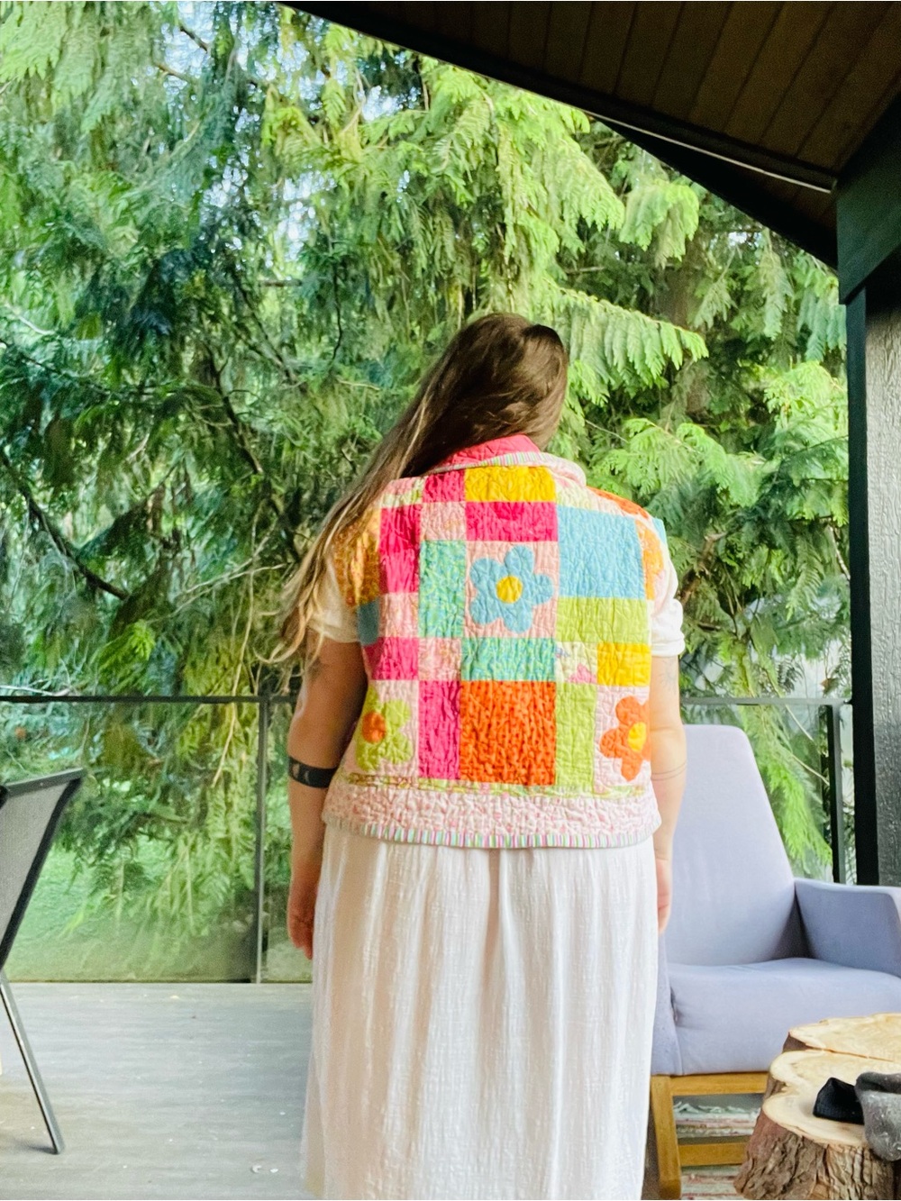 Handmade flower power quilted vest OS